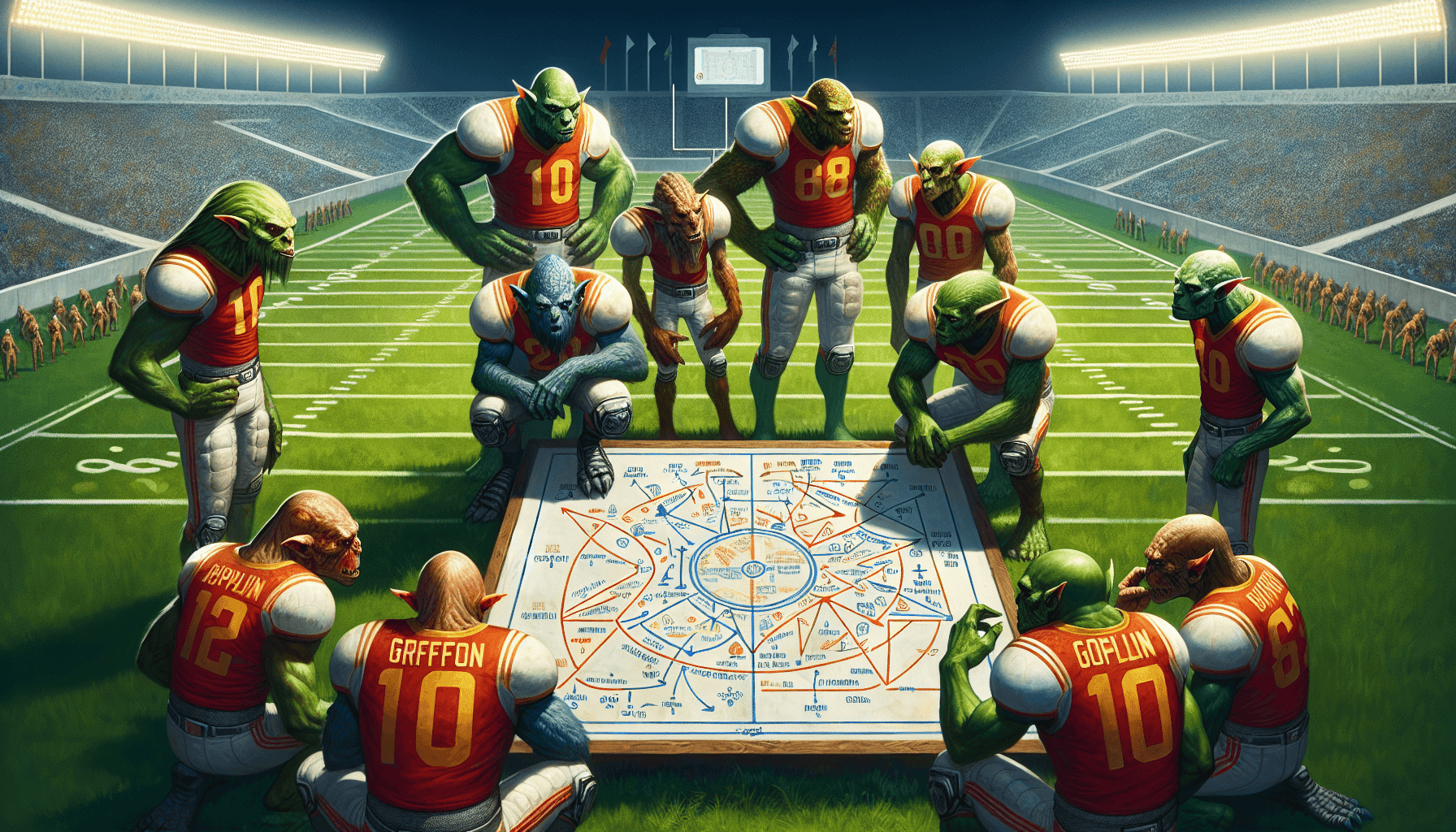 Futbol kıyafetli goblin takımı
